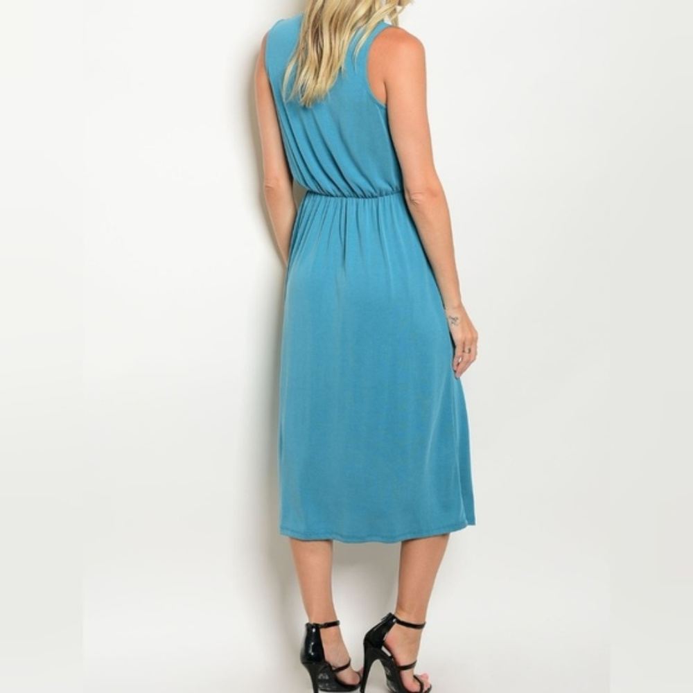 L Turquoise Draped Top Midi Dress - Picture 2 of 3